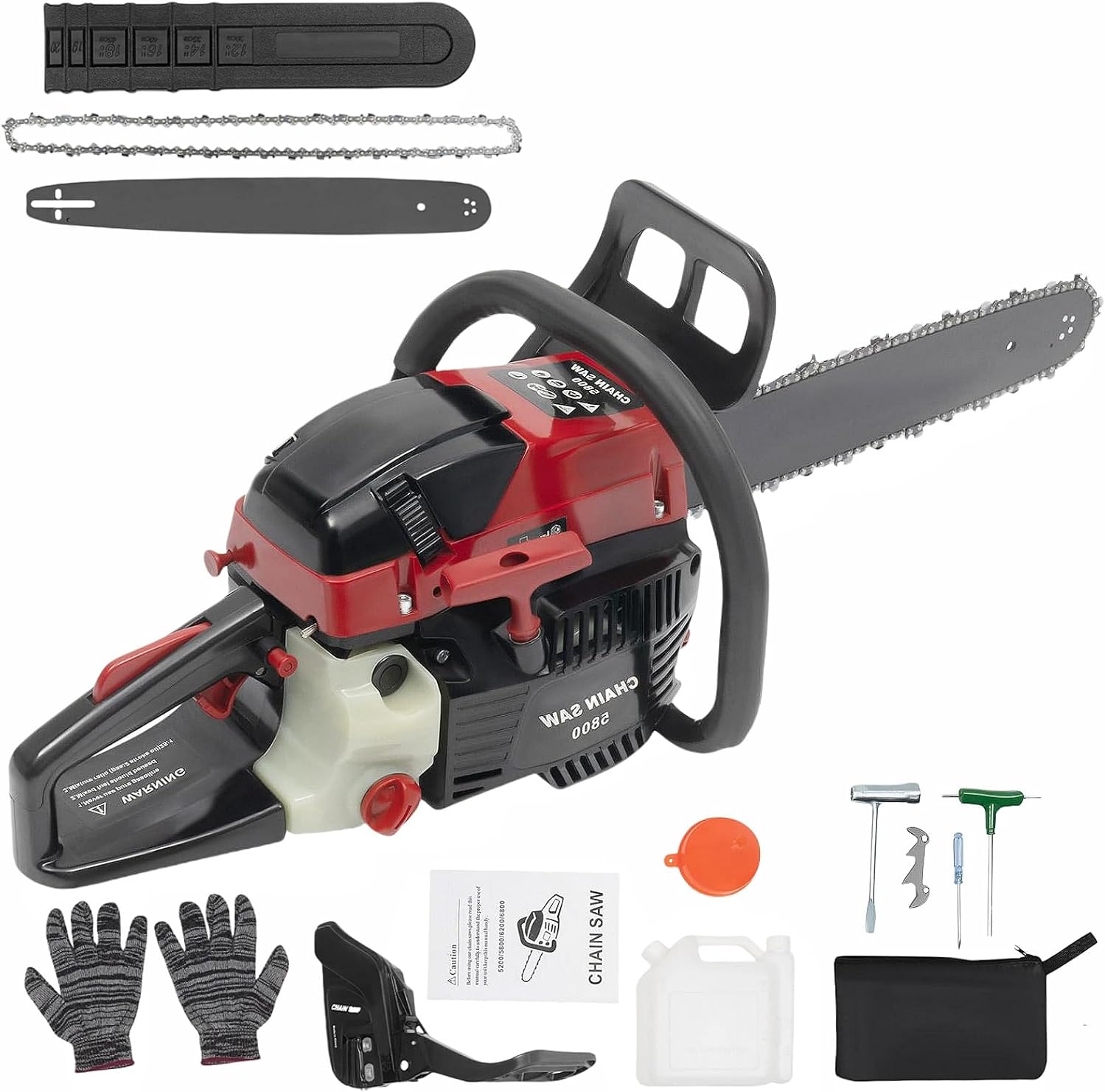 20In Gas Chainsaws 2-Stroke Gas Powered Chain Saw 58CC 2.4KW Wood Cutting Machine with Single Cylinder&Air-cooled Engine Cordless Chain Saws Set Handheld Saws for Cutting Wood| US STOCK