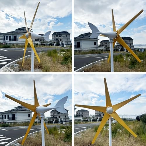 800W 1000W 1200W Wind Turbine Generator Kit - 12V 24V 48V with MPPT Controller & 5 Yellow Blades - Pure Copper Core for Boat, Outdoor, Garden, Street Power Solutions