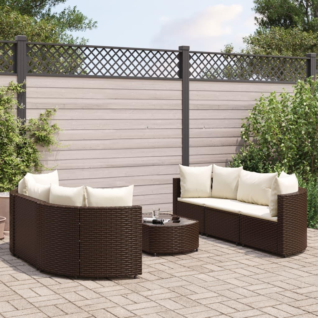 7 Piece Patio Sofa Set with Cushions Brown Poly Rattan,Functional Outdoor Sofa Set with Modular Design and Comfortable Cushions Patio Furniture Sets, Outdoor Furniture Sets