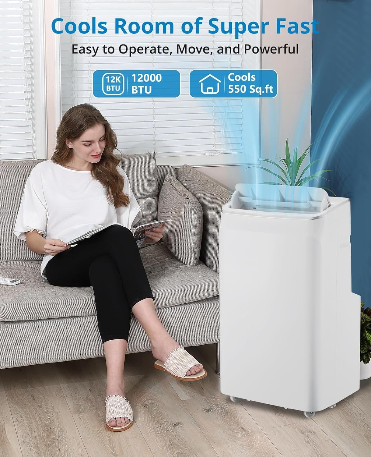 12000 BTU Portable Air Conditioner 3-in-1 AC Unit with Fan and Dehumidifier, Cools up to 550 Sq. Ft.,Remote Control with 24H Timer, Easy Installation with Window Kit for Home or Office