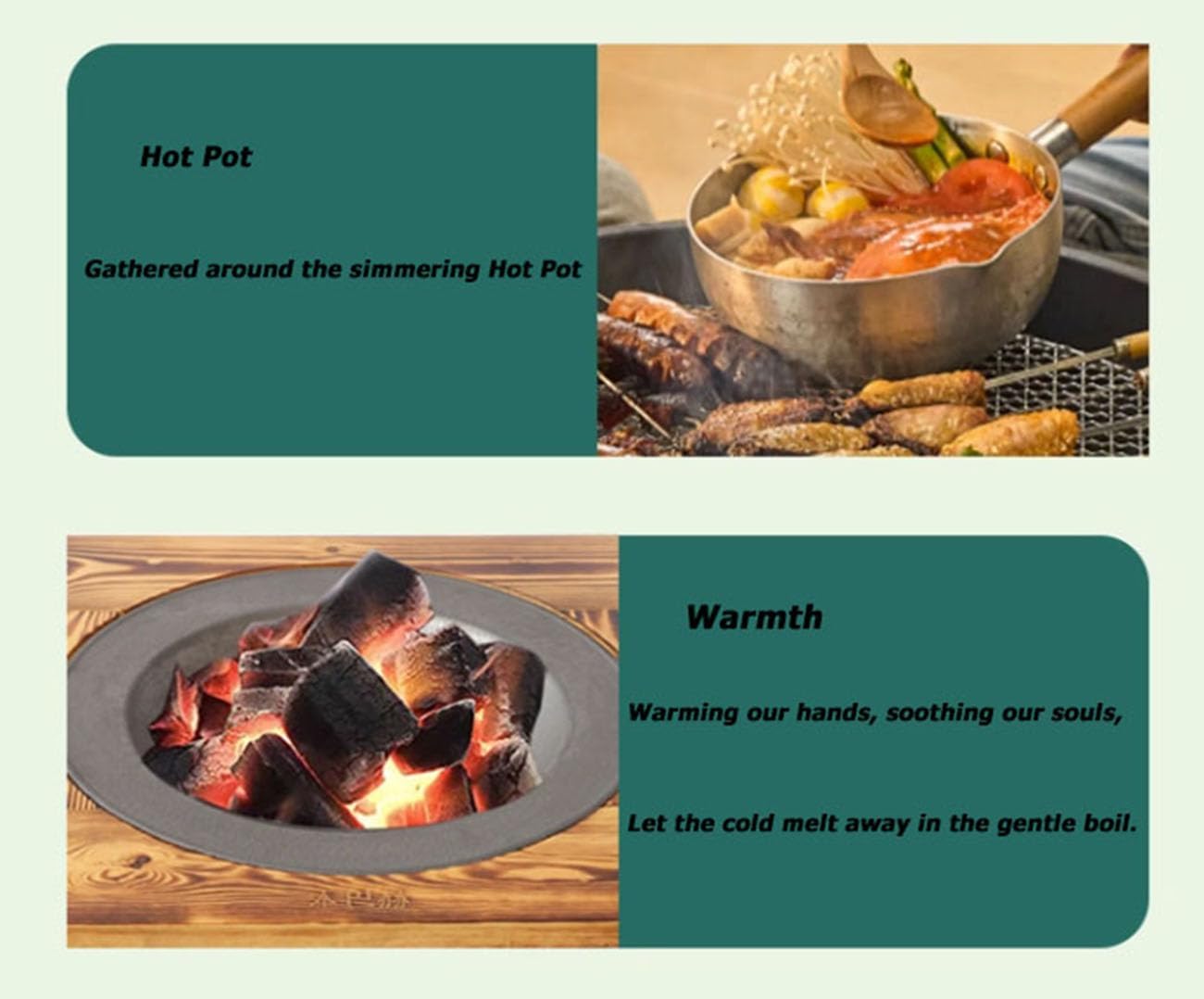 20 in Tabletop Fire Pit Tea Table - Wooden Fire Pit Table for Indoor/Outdoor Use, Portable Camping Fire Pit with Grill Grid for Tea Brewing & Food Warming &Bonfire and Picnic BBQ Grill