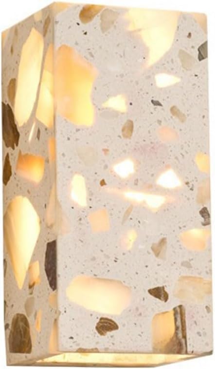 Retro Industrial Square Marble Wall Sconce Modern Nordic Stone Wall Light Japanese Rectangle Bedside Wall Lamp for Hallway Bedroom Entrance Balcony Farmhouse Dining Room