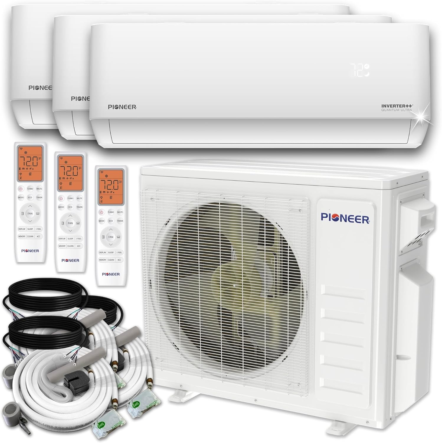 Triple Split 27000 BTU 2.25-Ton Quantum Ultra Wi-Fi 24 SEER2 Energy-Star Multi (3) Zone Wall Mount Air Conditioner Heat Pump 230-Volt