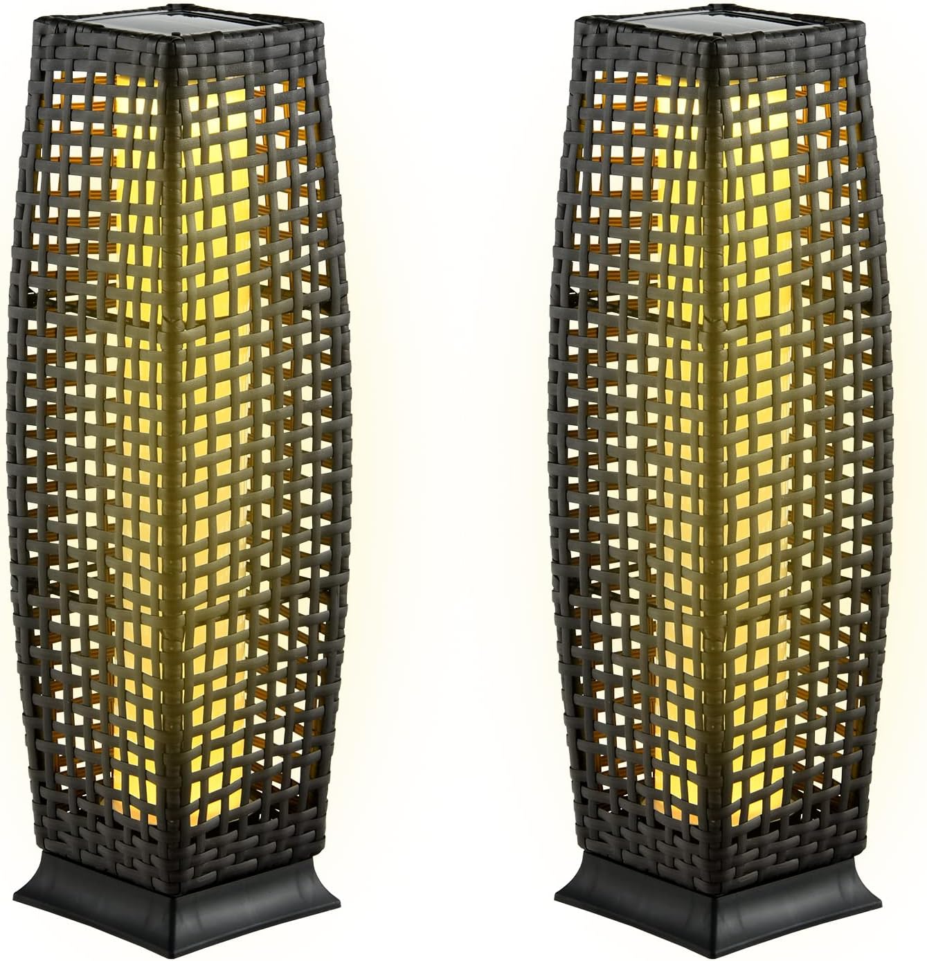 Tangkula 2-Piece Outdoor Solar Powered Floor Lamps, IP65 Waterproof Wicker Floor Lamps with Auto On/Off LED Light, Outdoor Decorative Lanterns for Garden Patio Porch Deck Pathway (Cross-Black)