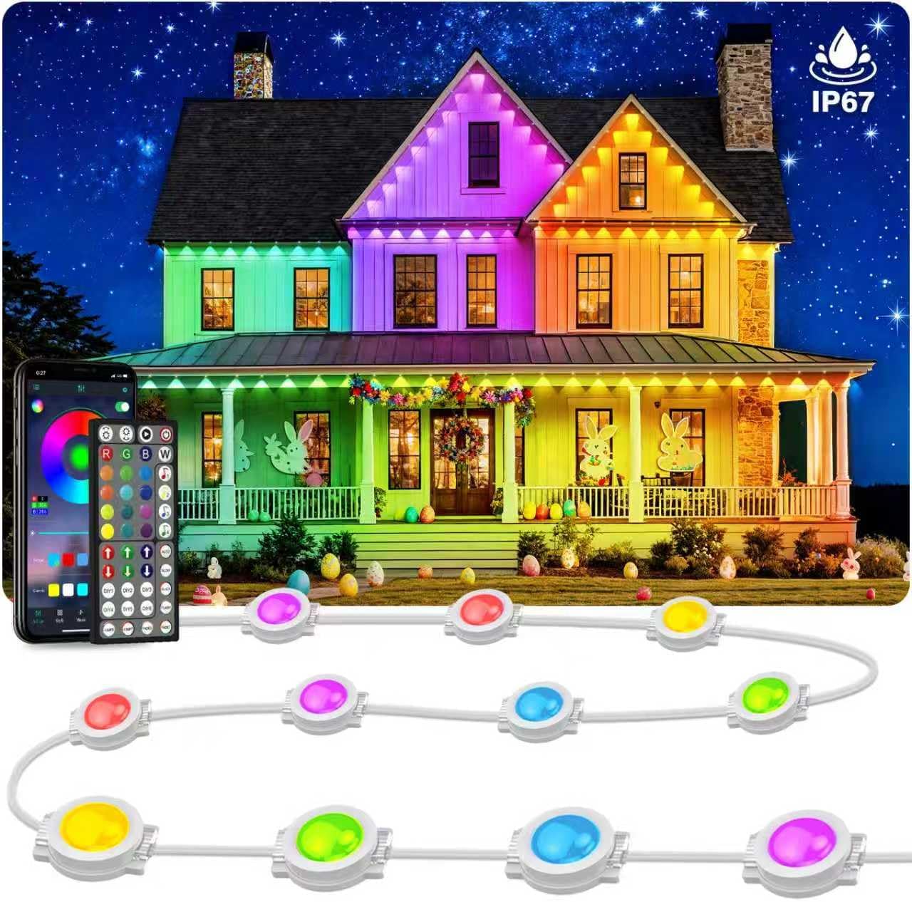 Permanent Outdoor Lights,190FT RGB Eave Light,IP67 Waterproof Lighting for House,Smart LED with App/Remote Control for Outdoor Decor,Garden Decor,Party,Holiday