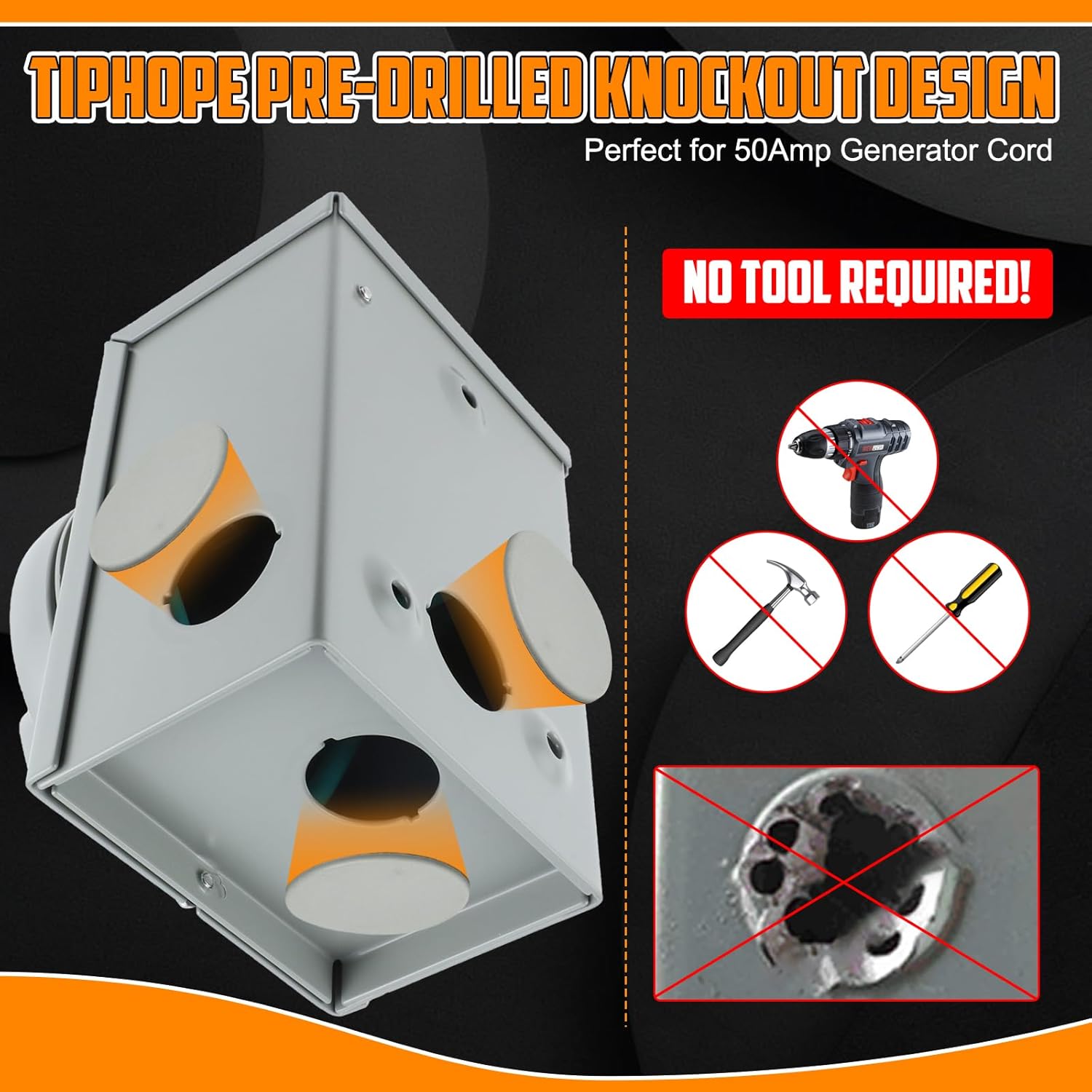 TIPHOPE 50Amp Generator Cord 25FT and Power Inlet Box,125/250V,4 Prong NEMA 14-50P to SS2-50R Generator Cable with NEMA SS2-50P Pre-Drilled Generator Inlet Box for Generator to House,Waterproof