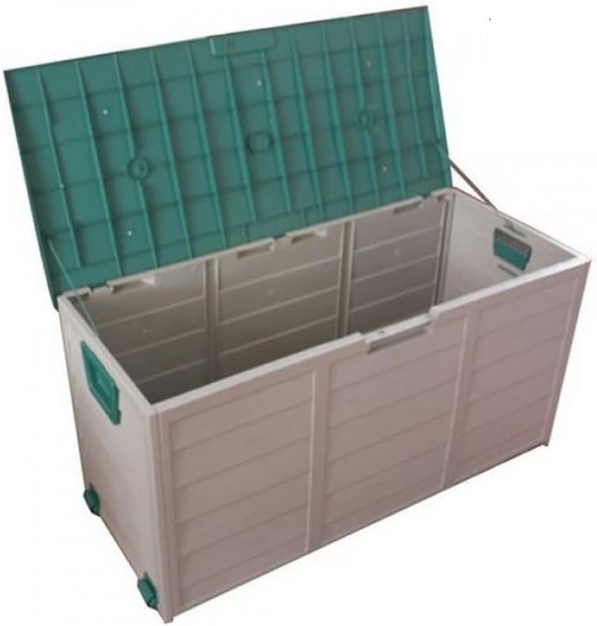 Plastic Outdoor Storage Box with Wheels, Movable Deck Box for Patio, Water-Resistant Tool Chest Cabinet, Portable Storage Bin for Garden, Yard and Balcony(Green)