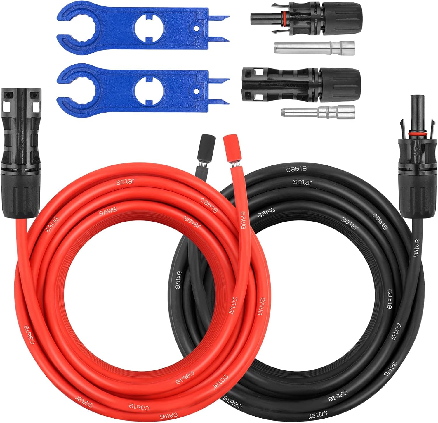 8AWG Solar Extension Panel Cable - 30FT Solar Wire with Waterproof Female and Male Connector and Solar Panel Adaptor Kit Tool PV Wire for RV, Home, Boat, Solar Panels(30feet Red + 30feet Black)