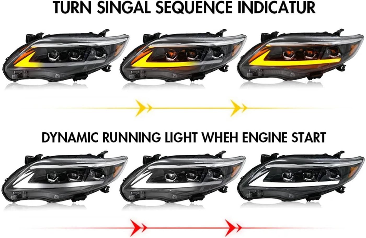 2Pcs Full LED Headlights Assembly Compatible For Toyota Corolla 4-Door 2011-2013 Turn Signal Front Head Lamps DRL Headlamp Accessories