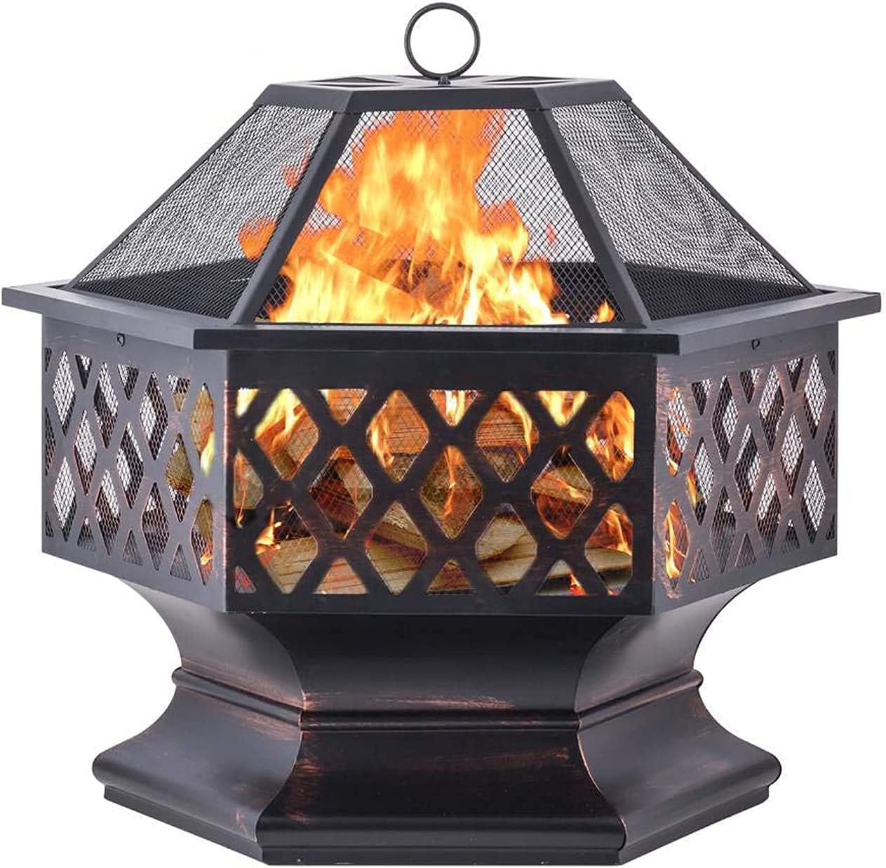 Fire Pit for Outdoor Garden Patio, Outdoor Fire Pit Grill, Large Hexagonal Wood Burning Firepit for Backyard Garden, Patio Or Camping