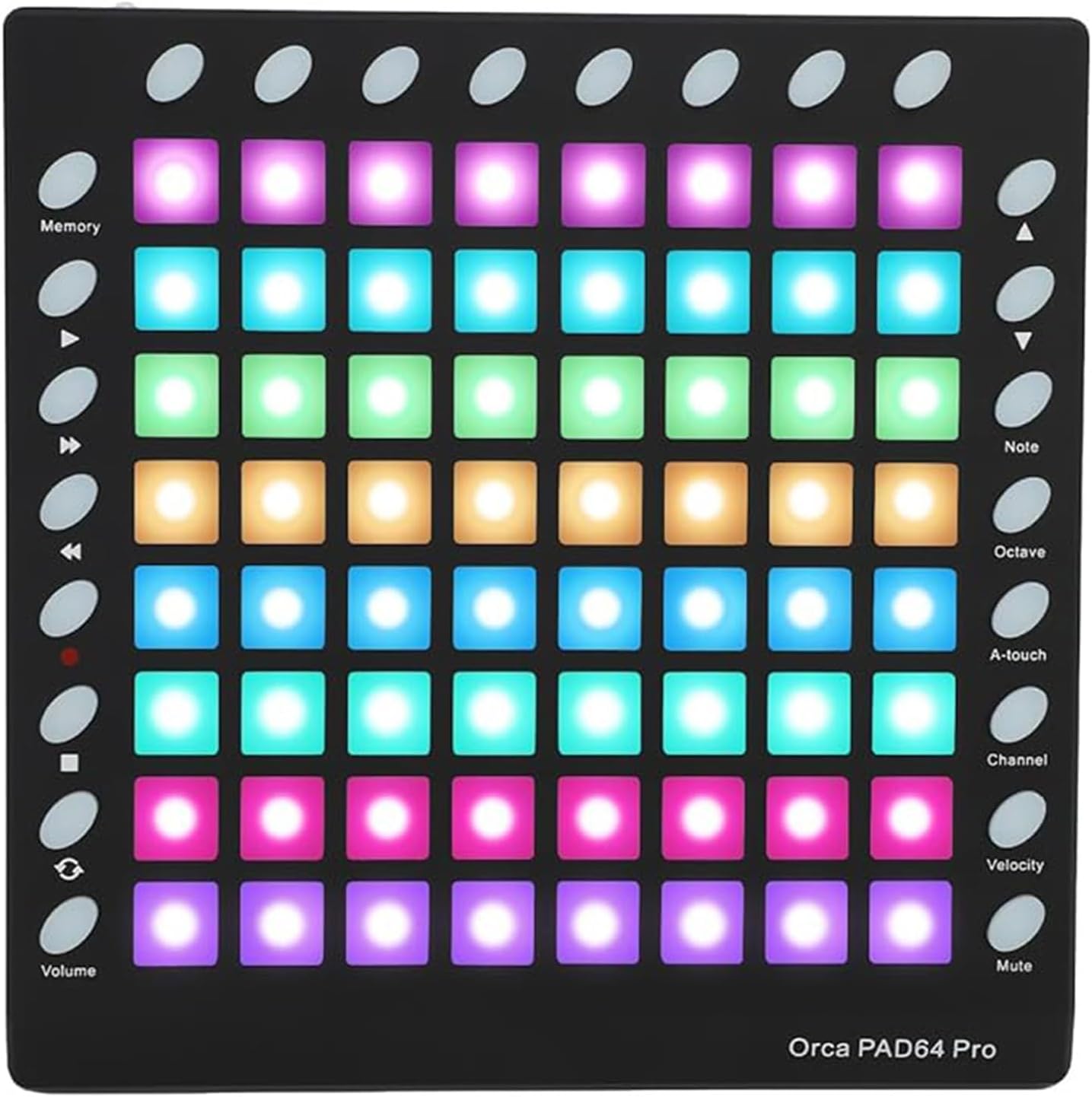 MIDI Drum Pad Controller MIDI Strike Pad 64 RGB Backlit Velocity Sensitive Pads 24 Function Buttons USB,128MB Sound Module for Live Performance Music