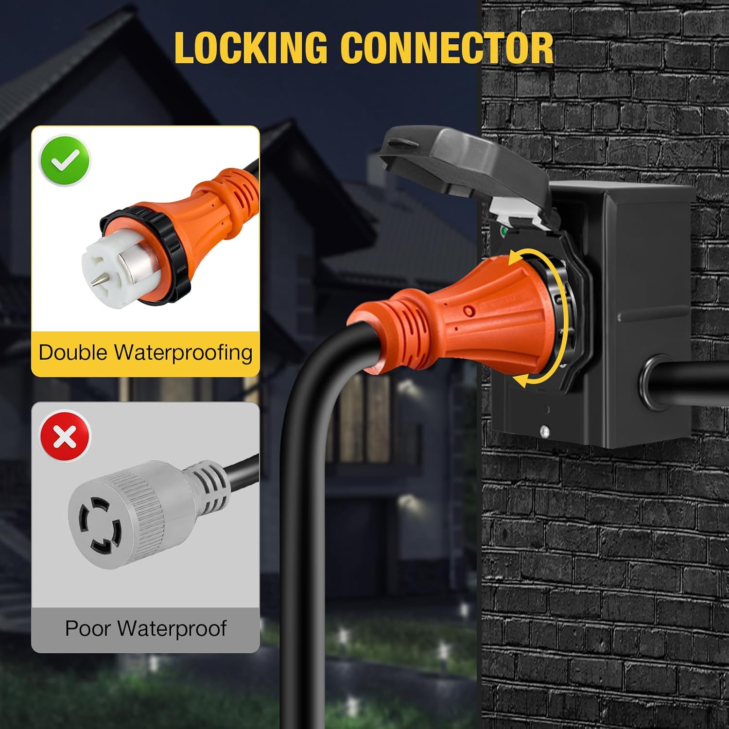 15FT 50 Amp Generator Cord with Pre-Drilled Power Inlet Box,Heavy Duty Generator Power Cord 4 Prong,125/250V,NEMA14-50P/SS2-50R,Waterproof,ETL Listed,Home/RV Power Supply