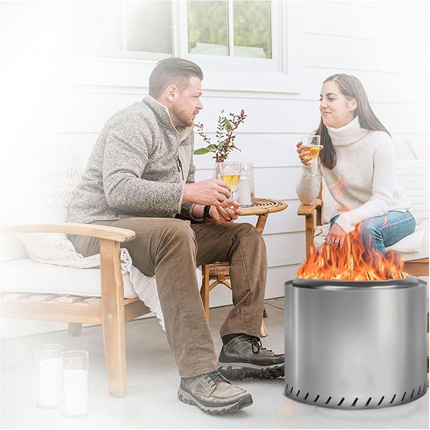Stainless Smokeless Fire Pit 19.4 Inches Outside, Large Smokeless Fire Pit Durable Stainless Steel for Wood Burning, Smokeless Instant Fire Pit for Patio Garden,Camping,Backyard