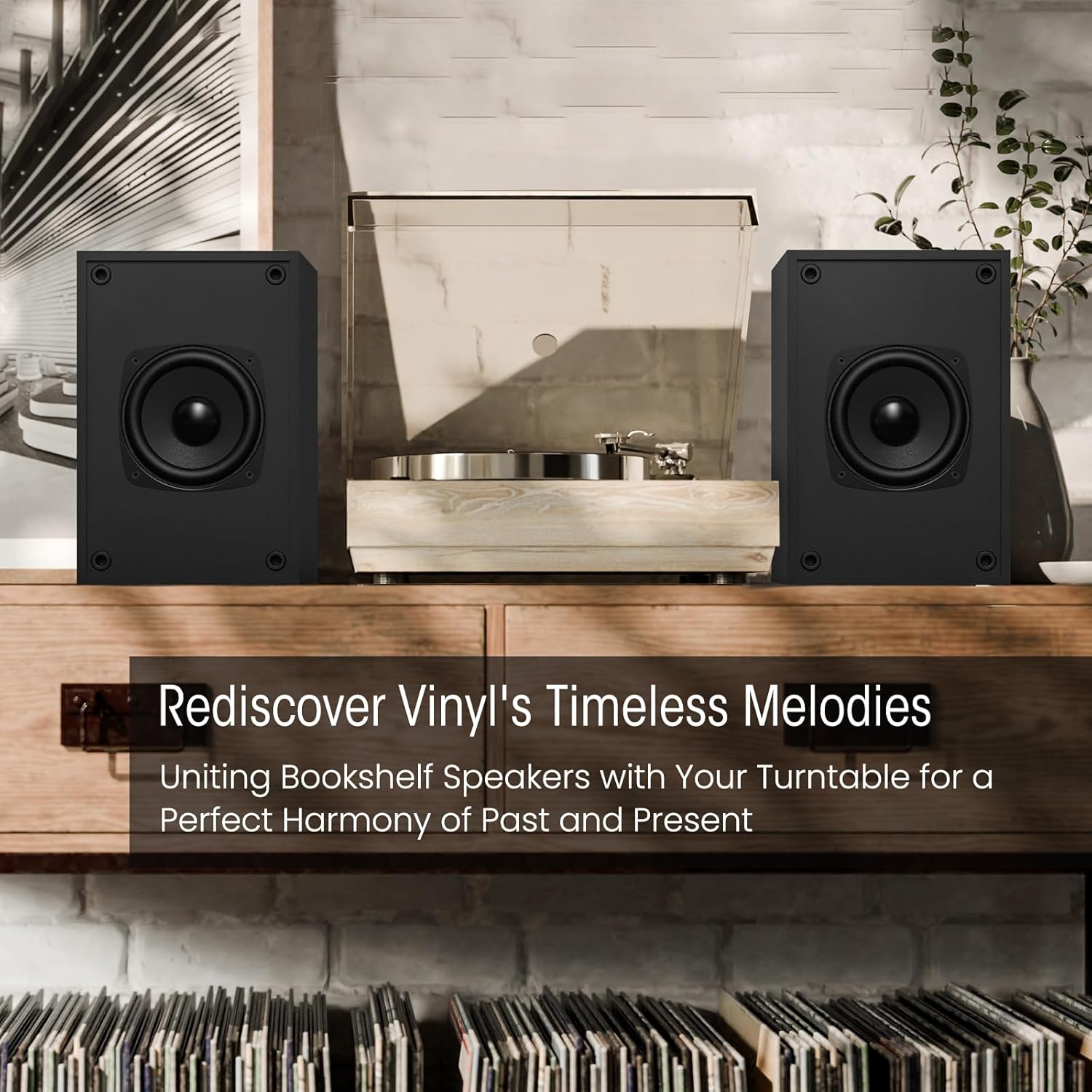 BESTISAN Active Bookshelf Speakers for Record Player, Powered Studio Turntable Speakers, for TV, PC and Wireless Music Streaming Featuring Bluetooth and RCA (SR16)