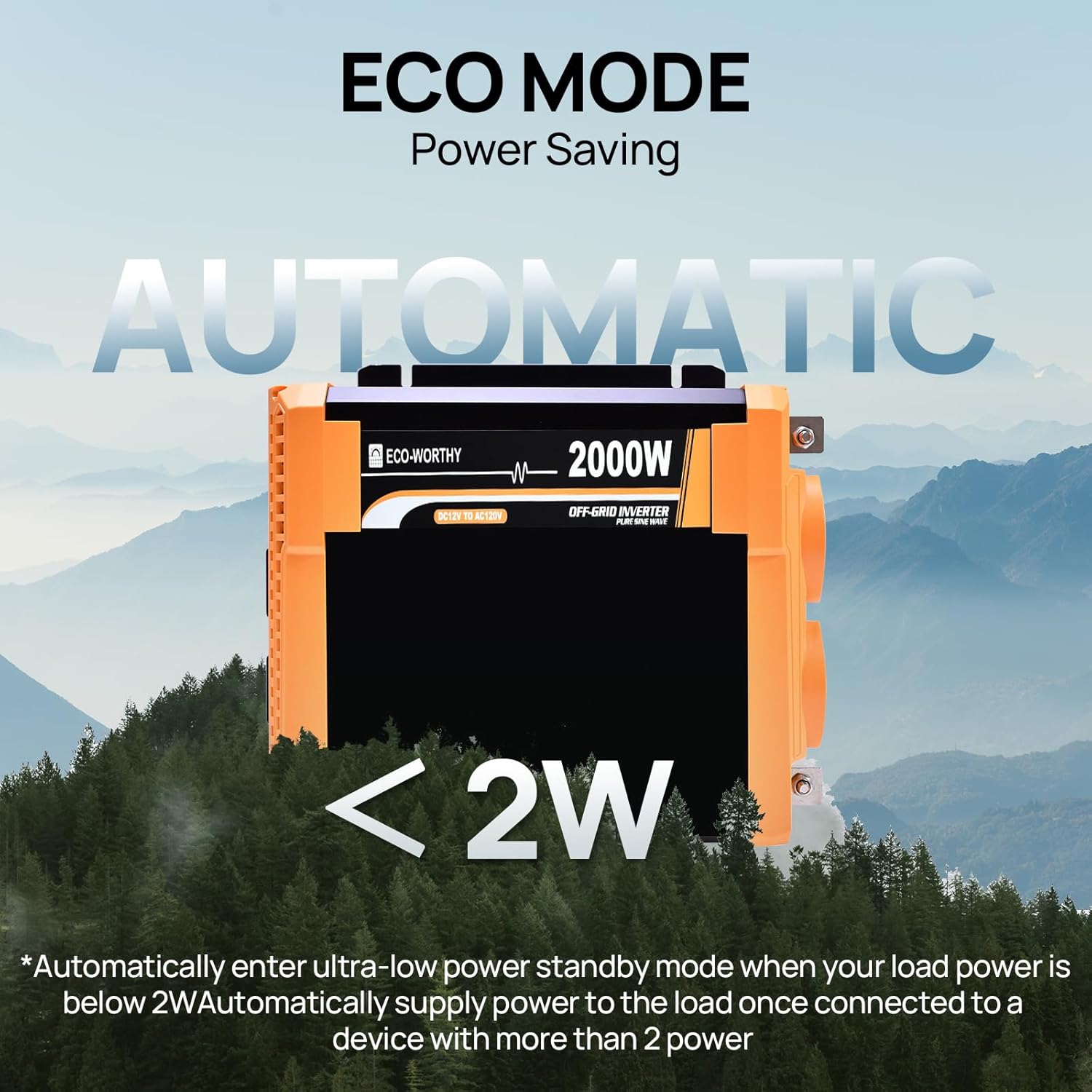 ECO-WORTHY 2000W Pure Sine Wave Solar Inverter, 12V DC to 120V AC, Built-in Dual 18W USB Port, 2 x AC Outlets, 1 x Hardwire Terminal, 1 x 200A Fuse, Remote Controller for RV