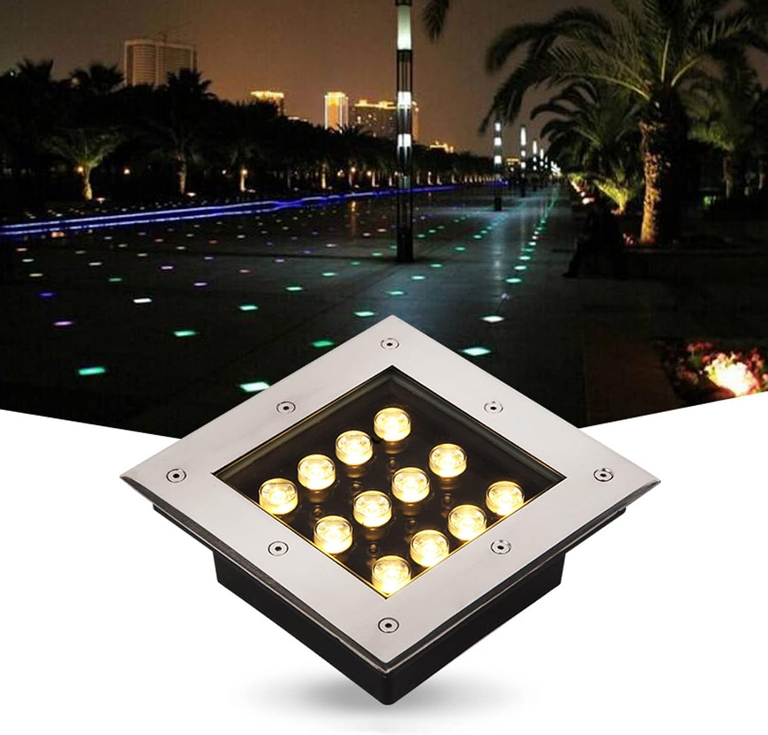 Square Buried Light LED Underground Lamp IP65 Waterproof AC85-110V Garden Landscape Lights for Outdoor Steps Bridge Driveway Deck Decorative Recessed Spotlight