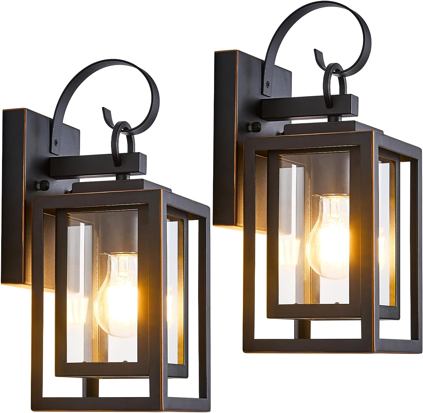 2-Pack Outdoor Wall Lights with Waterproof, Exterior Lighting Fixtures Wall Mount, Black Finish with Gold Trim Porch Lights Outdoor Wall Sconces Lanterns, Modern Coach Lights for House, Doorway