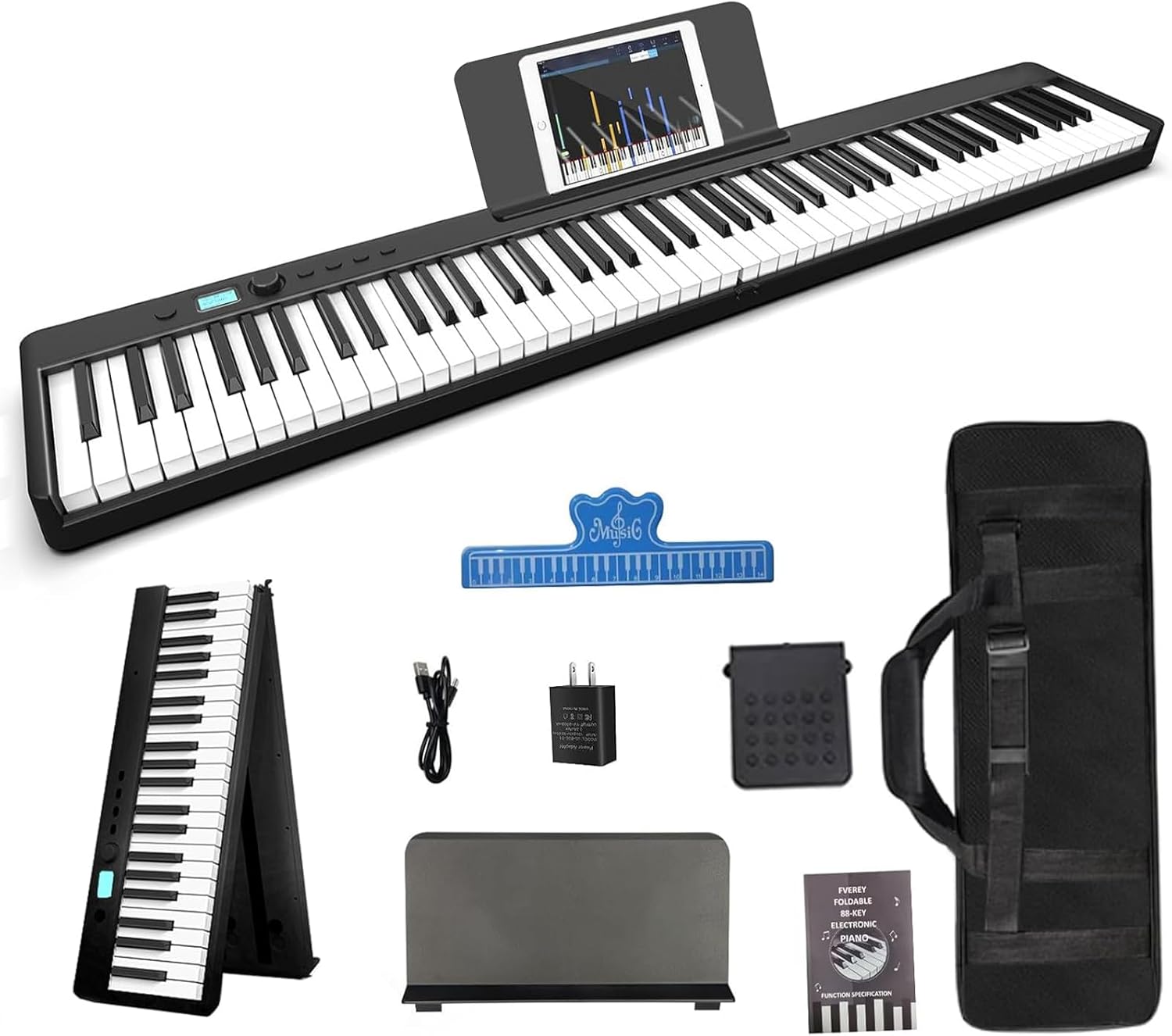 Portable Folding Piano Keyboard, 88 Key Semi-Weighted Digital Piano,Full Size Electric Piano Keyboard w/MIDI Bluetooth, Suitable for Beginner, Adult,Toddler, Kids