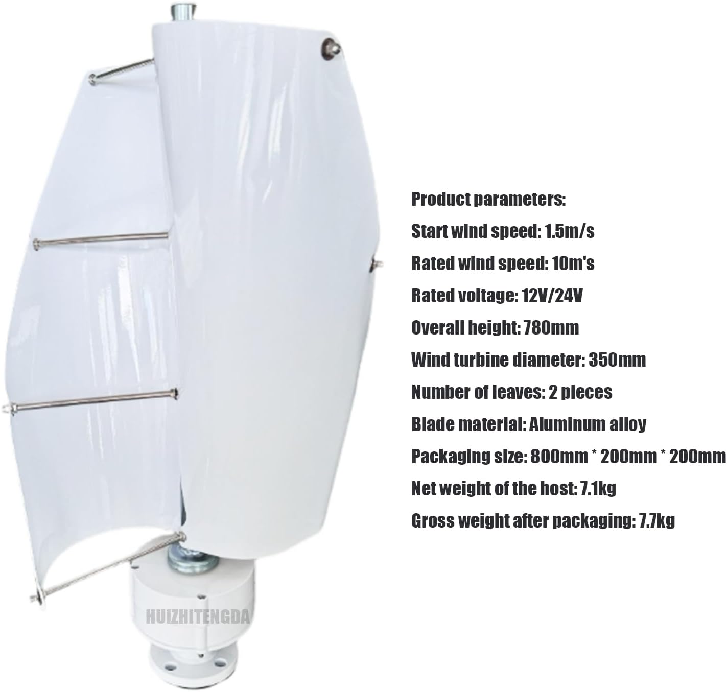 Portable 12V 24V 48V 1200W Vertical Spiral Wind Turbine Generator with Controller Household Wind Turbine Generator for Wind and Solar Power Generation (2 Blade)