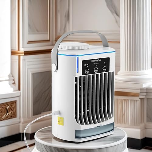 Portable Desk Air Conditioner, Usb Quiet 3-Speed Fan Plug-In, 16.91 Oz/500 Ml Water Tank, Mist & Speed Adjustable, Type-C Charging, For Dorm Office Bedroom