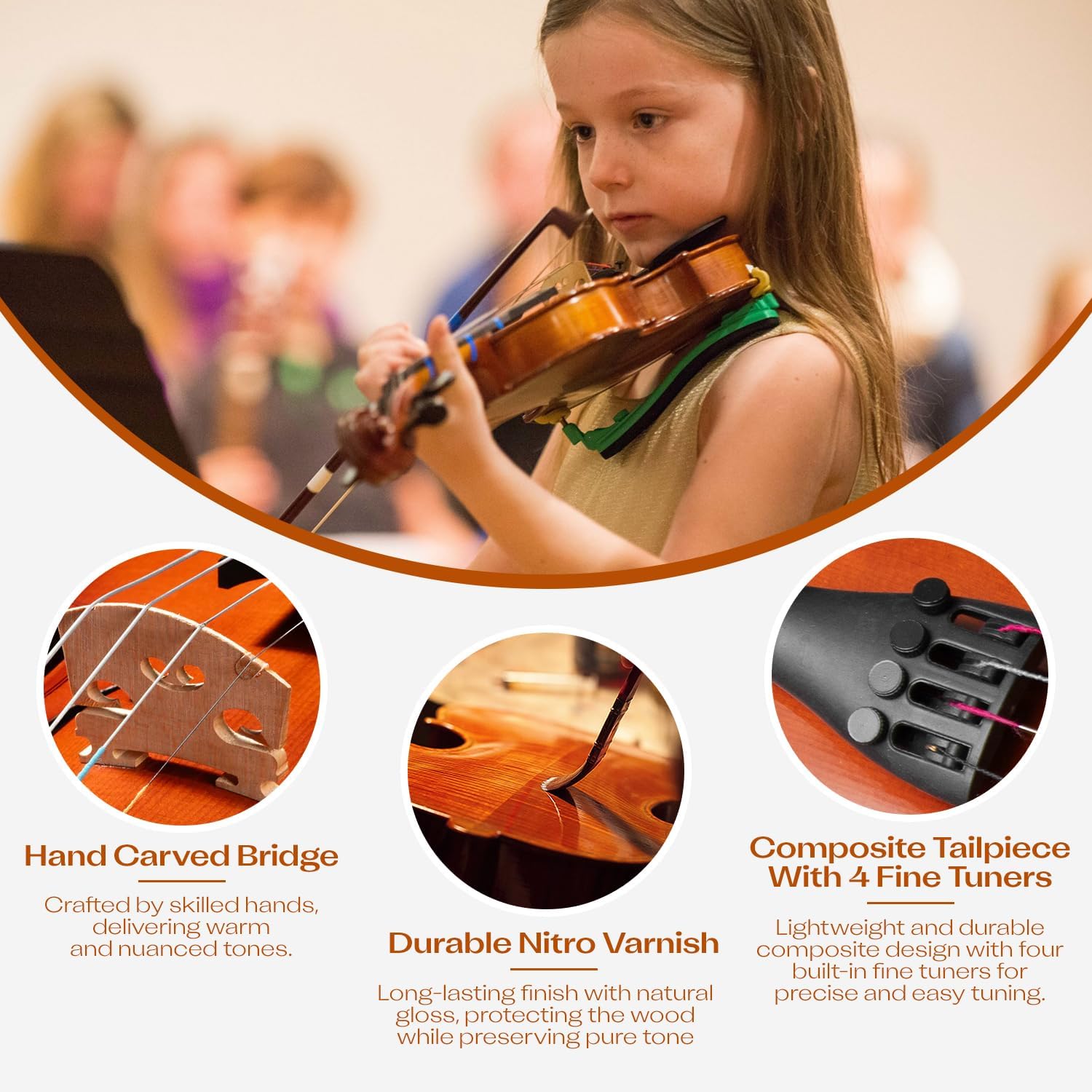 Full Size 1/2 Violin for Beginners, Violins Starter Kit for Student& Adults, Solid Wood Beginners Violin with Case, Bow, Rosin & All Accessories, Complete Handmade Fiddle Set