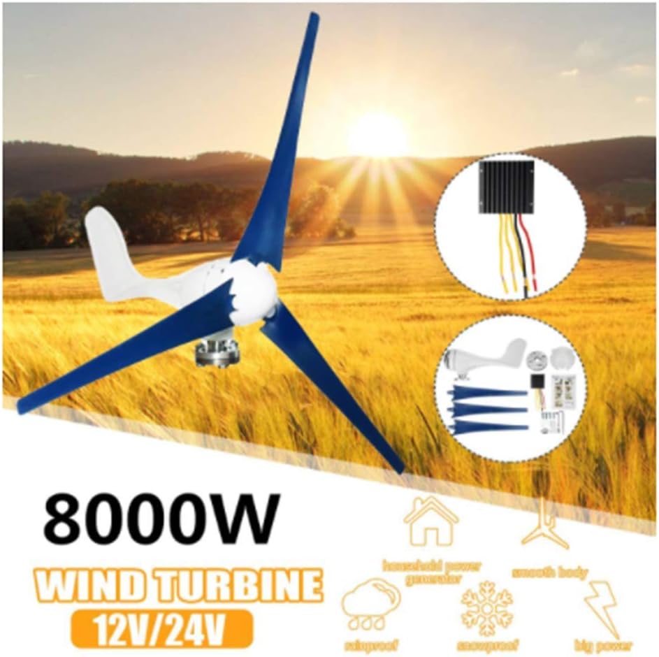 8000W Wind Turbines Generator 12V/24V 3 Blades Horizontal Wind Generator with Controller Windmill Energy Turbines Charge,12v