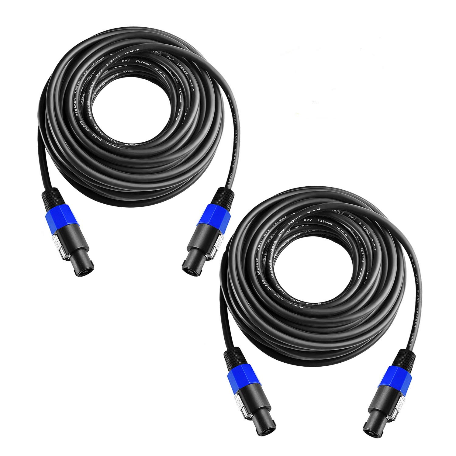 2Pcs 100 Feet Professional Speakon to Speakon Cables Wire Speaker Audio Amplifier Cord 7mm with Twist Lock