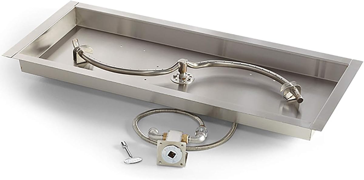 HPC Fire Match Light Fire Pit Burner Kit (MLFPK36X14-S-FLEX-NG), 36x14-Inch Bowl Pan, Natural Gas, UL Listed