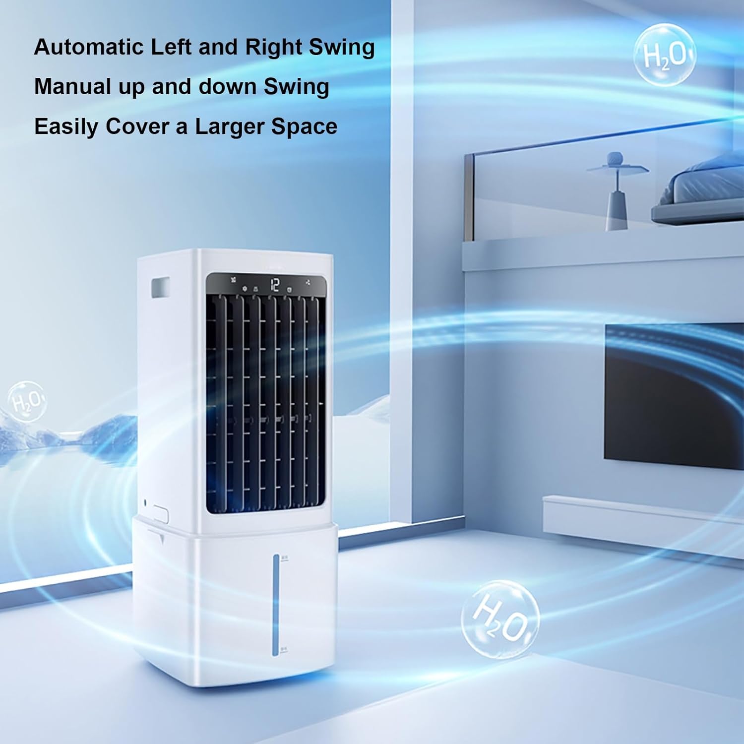 3-In-1 Swamp Cooler Fan, Evaporative Air Cooler With Display & Remote, Portable Air Conditioners with 2.4 Gal Tank, 4 Ice Packs, 3 Speeds, 3 Modes, 12H Timer For Bedroom