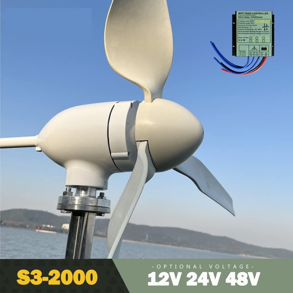 Wind Turbine Generator Kit, Wind Turbine Generator 2000w 48V 24V 12V Wind Mill Wind Generat Kit Free Energy Altern With Mppt Controller For Home Use for Hybrid Solar Wind System(With MPPT controller,2