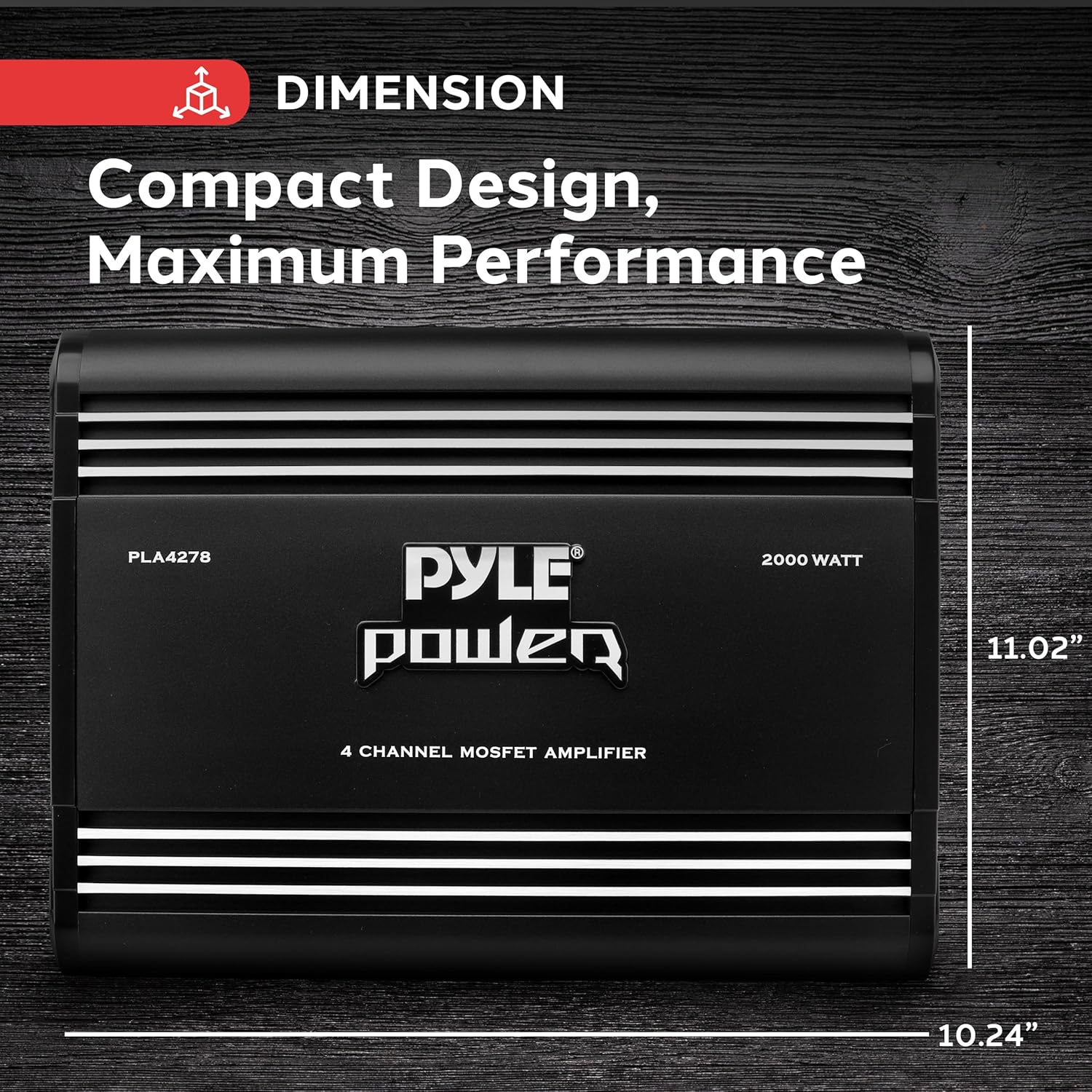 Pyle 2000W 4-Channel Car Stereo Amplifier - Bridgeable MOSFET Power - Bass Boost Control - Crossover - Silver-Plated RCA Inputs/Outputs - Thermal & Short Circuit Protection - Compact Design - PLA4278