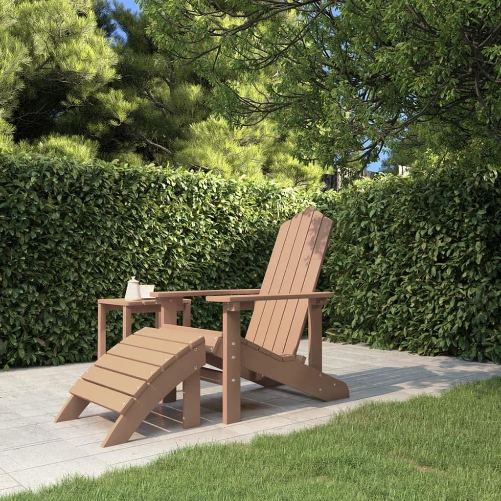 Patio Adirondack Chair with Footstool HDPE Brown,Ultimate Comfort: Durable Adirondack Chair for Outdoor Relaxation Outdoor Furniture, Outdoor Chairs