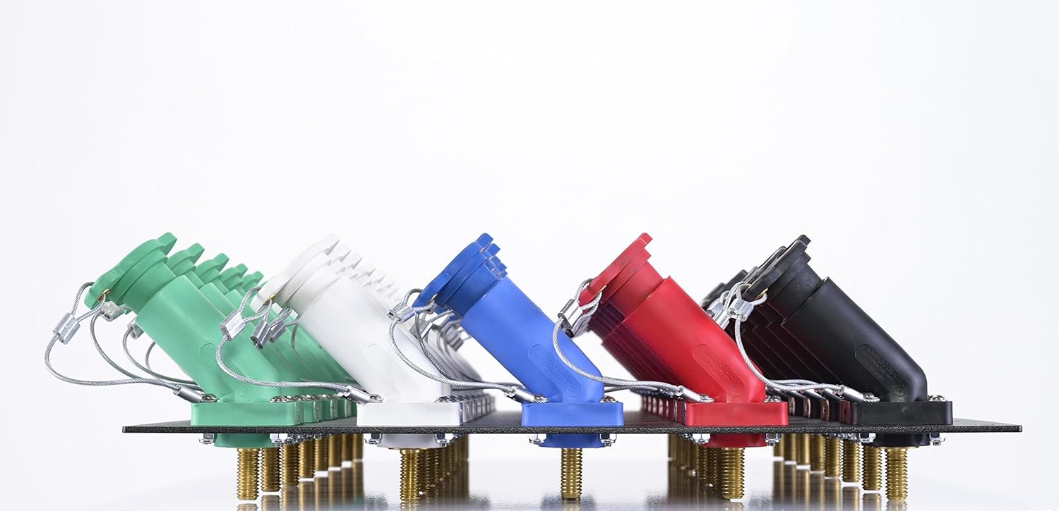 32 Position CAM Lock Panel, 3200 Amp, 3 Phase 250 Volt, Male, 45°, Double Set-Screw Connections with NEMA 3R Caps and Lanyards, Series 16 CAM Connectors, Power Distribution Panel