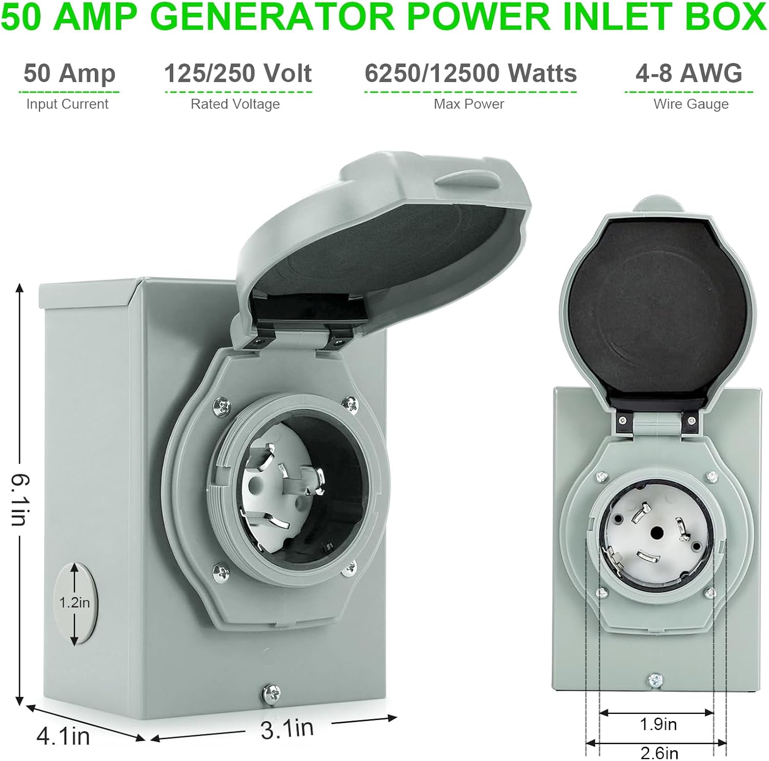 50 Amp Generator Cord 15 FT and Power Inlet Box Combo Kit, Heavy Duty NEMA 14-50P Plug to SS2-50R Twist Lock Connector & SS2-50P NEMA 3R Pre-Drilling Generator Inlet Box, ETL Listed