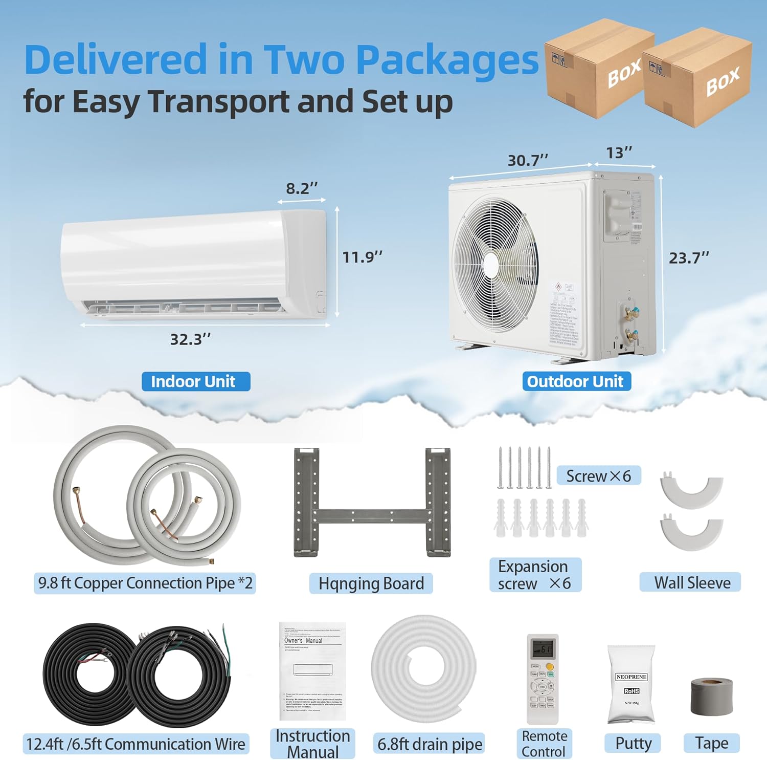 Manastin 12000BTU Mini Split Air Conditioner & Heater with Inverter, 19 SEER2 115V Energy Saving AC Unit Cools Rooms up to 750 Sq. Ft, Complete Installation Kit
