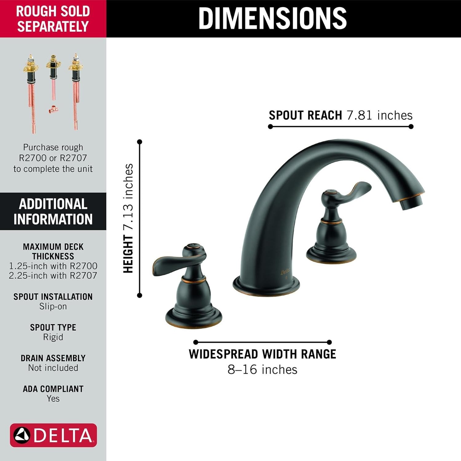 Delta Faucet Windemere Roman Tub Faucet - BT2796-OB - Bathroom Tub Faucet & Handles Set - Bathroom Accessories - Oil Rubbed Bronze (Valve Sold Separately)