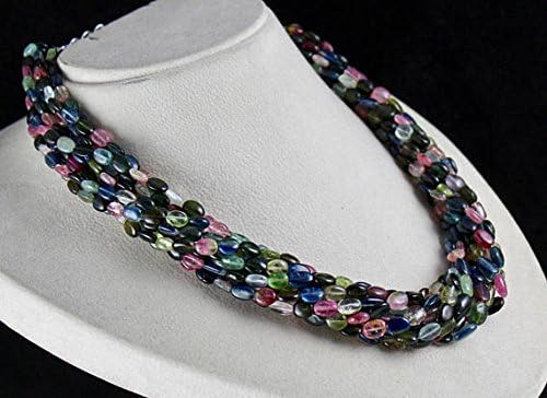 10 Line Multi Tourmaline Long Beads Necklace 19 INCHES 9 MM to 7 MM