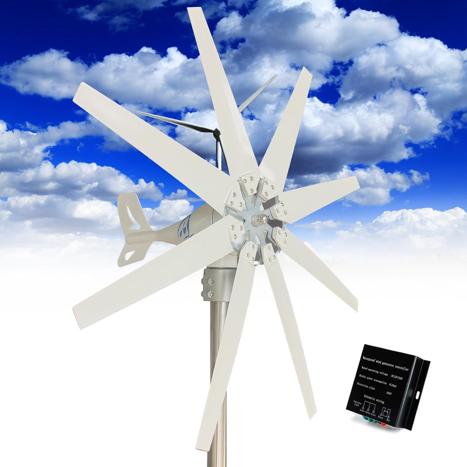 14000W Wind Turbine Generator - 8-Blade DC 12V/24V/48V/110V/220V Kit, Solar Hybrid Controller for Home Energy, Eco-Friendly Power Supplementation