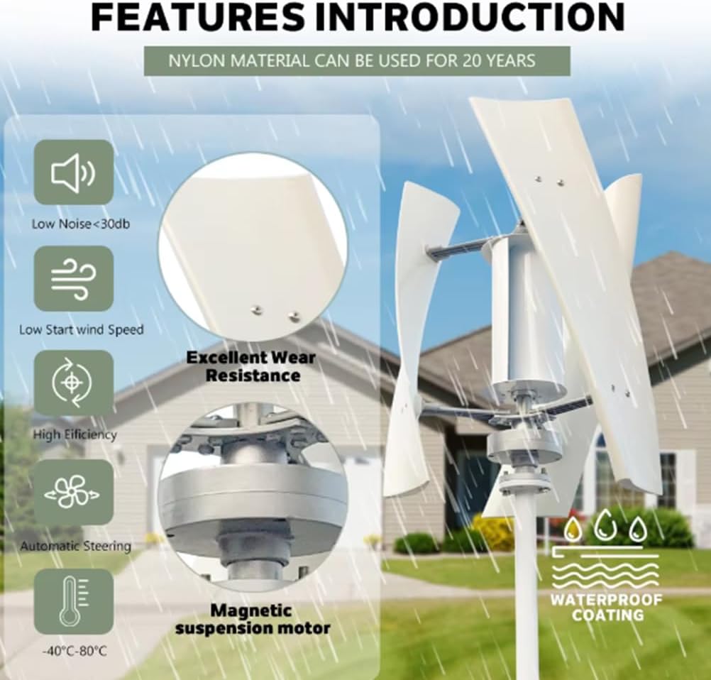 12000W Vertical Axis Wind Turbine Generator 12V 24V 48V 220V Portable Free Energy Windmill Generator W/Controller for Boats, Terraces, Cabins,48v