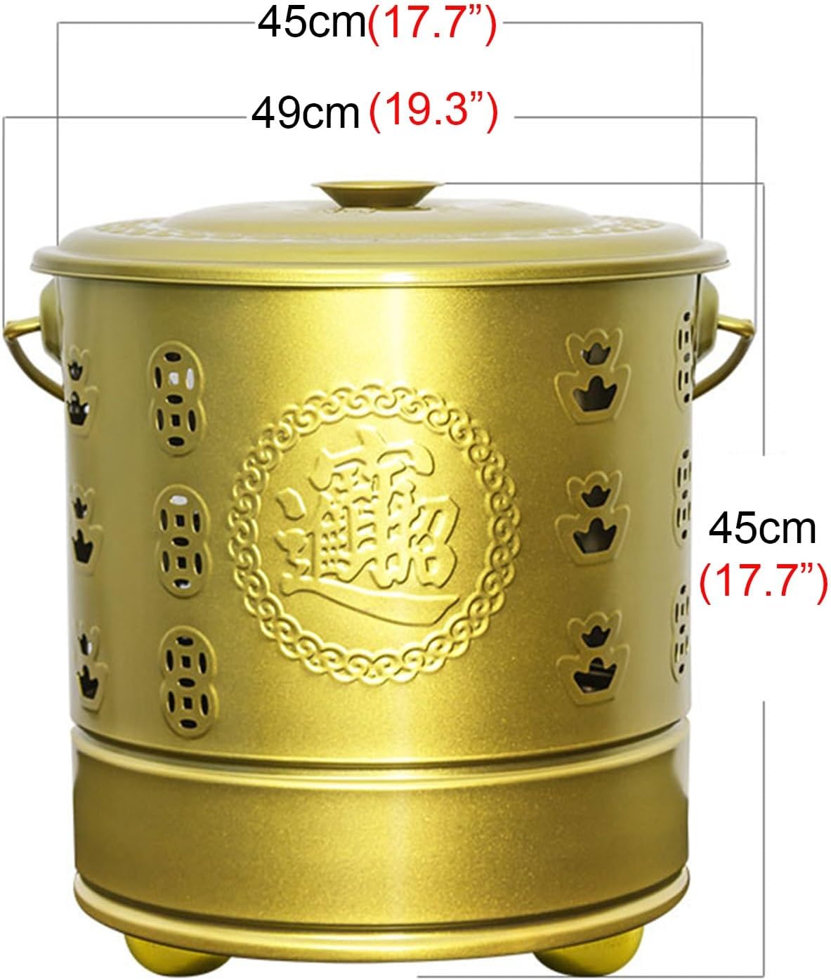 Stainless Steel Burning Barrel Portable Cremation Fire Pit Covered Incinerator with Tripod Base and Ventilation Hole Rust-Resistant Suitable for Outdoor Burning of Garbage and Leaves(Red,49x45cm)