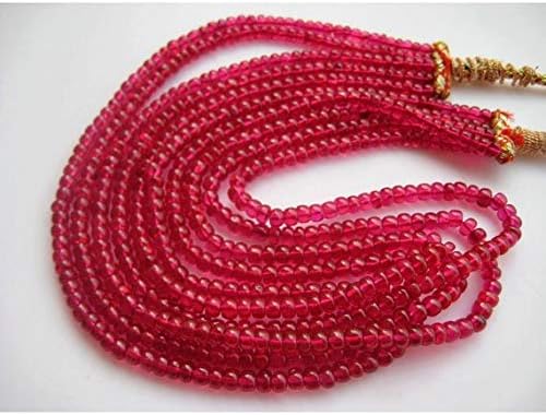 JEWELZ ruby multi strand necklace, imitation ruby, rondelle beads, plain rondelles, 5mm each, 5 strands, 14 inch