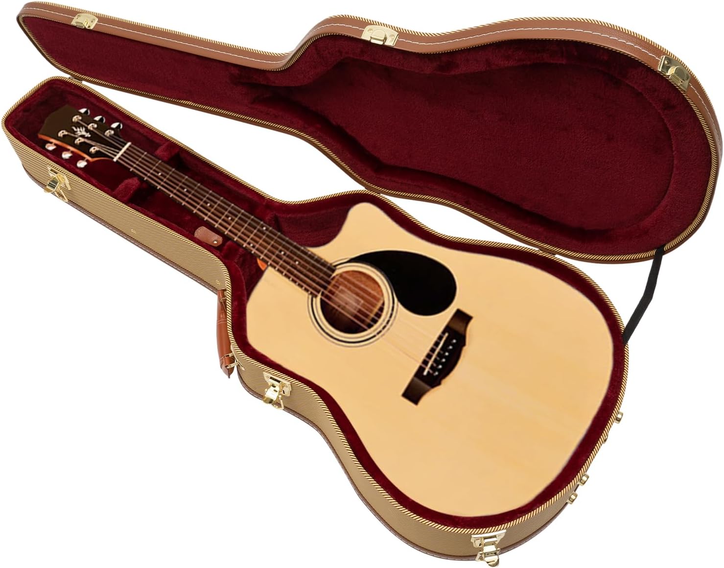 Wooden Guitar Case,Electric Guitar Hard Case,Iron Latches, Sponge Lining, Metal Feet, 41'' Guitar Storage Space Electric Guitar Wooden Hard Shell Lockable (Yellow+Brown)