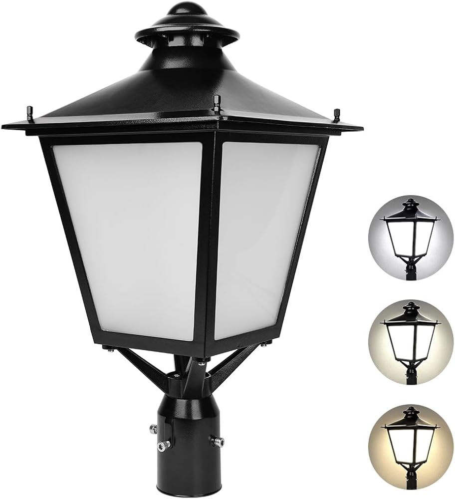 Tunable 80W-100W-120W LED Post Top Light,3000K-4000K-5000K CCT Color Tunable,AC100-277V,IP65 Commercial Pole Light Fixture for Garden Street Pathway,UL&ETL Listed (120W-100w-80W Swtich)