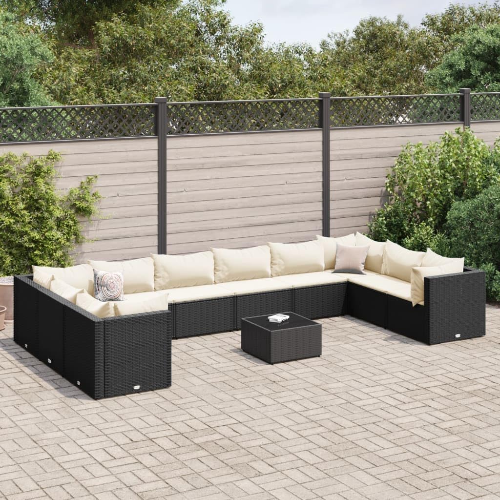 11 Piece Patio Lounge Set with Cushions Black Poly Rattan,Versatile Patio Furniture Set: Durable Rattan with Modular Design for Ultimate Comfort and Style Patio Furniture, Outdoor Furniture Sets