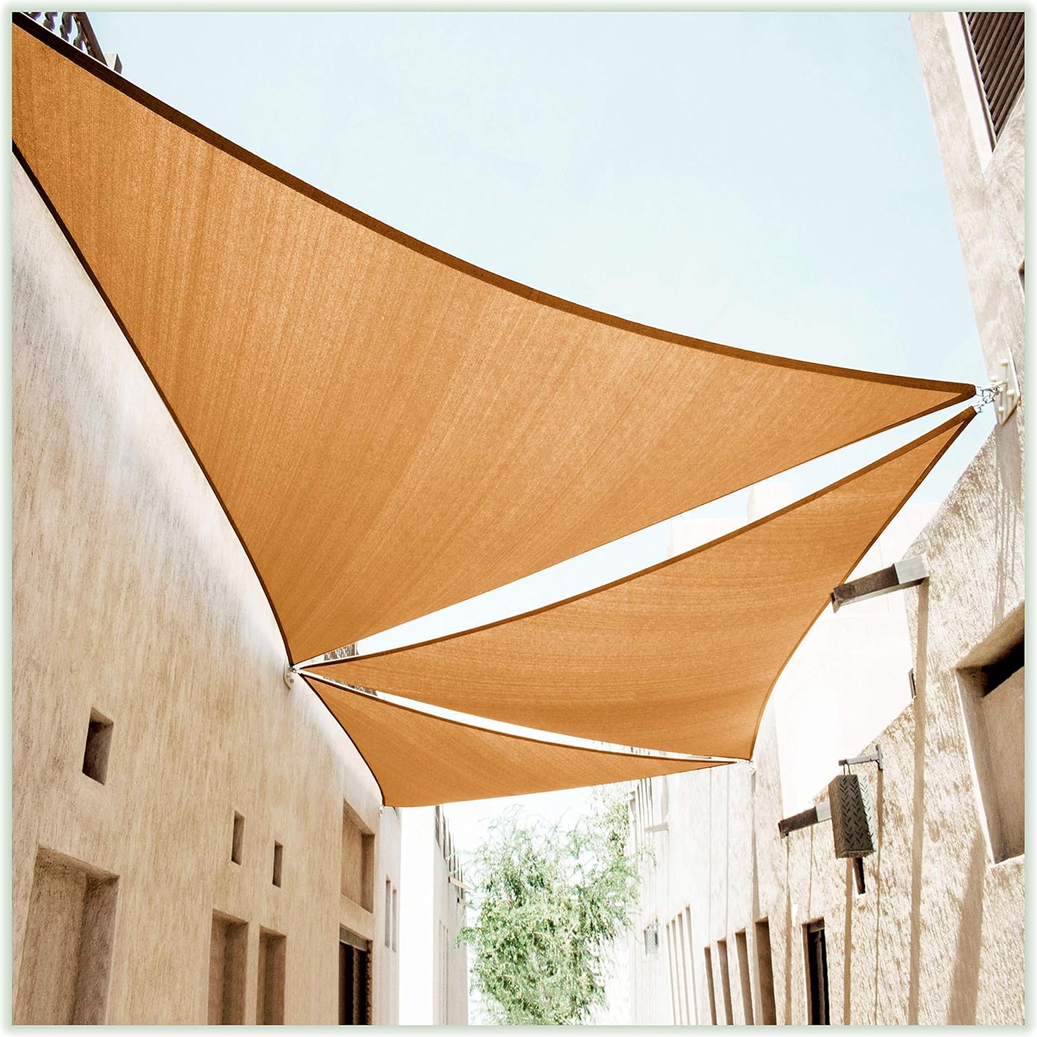 ColourTree 32' x 32' x 32' Sand Beige Sun Shade Sail Triangle Canopy Awning Fabric Screen - UV Block UV Resistant Heavy Duty Commercial Grade - Outdoor Patio Carport - (We Make Custom Size)