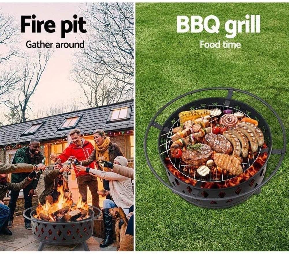 Fire Pit, Wood Burning Pit, Outdoor Brazier, Camping Fire Pit, Great for Outdoor and Patio, Bonfire, Black