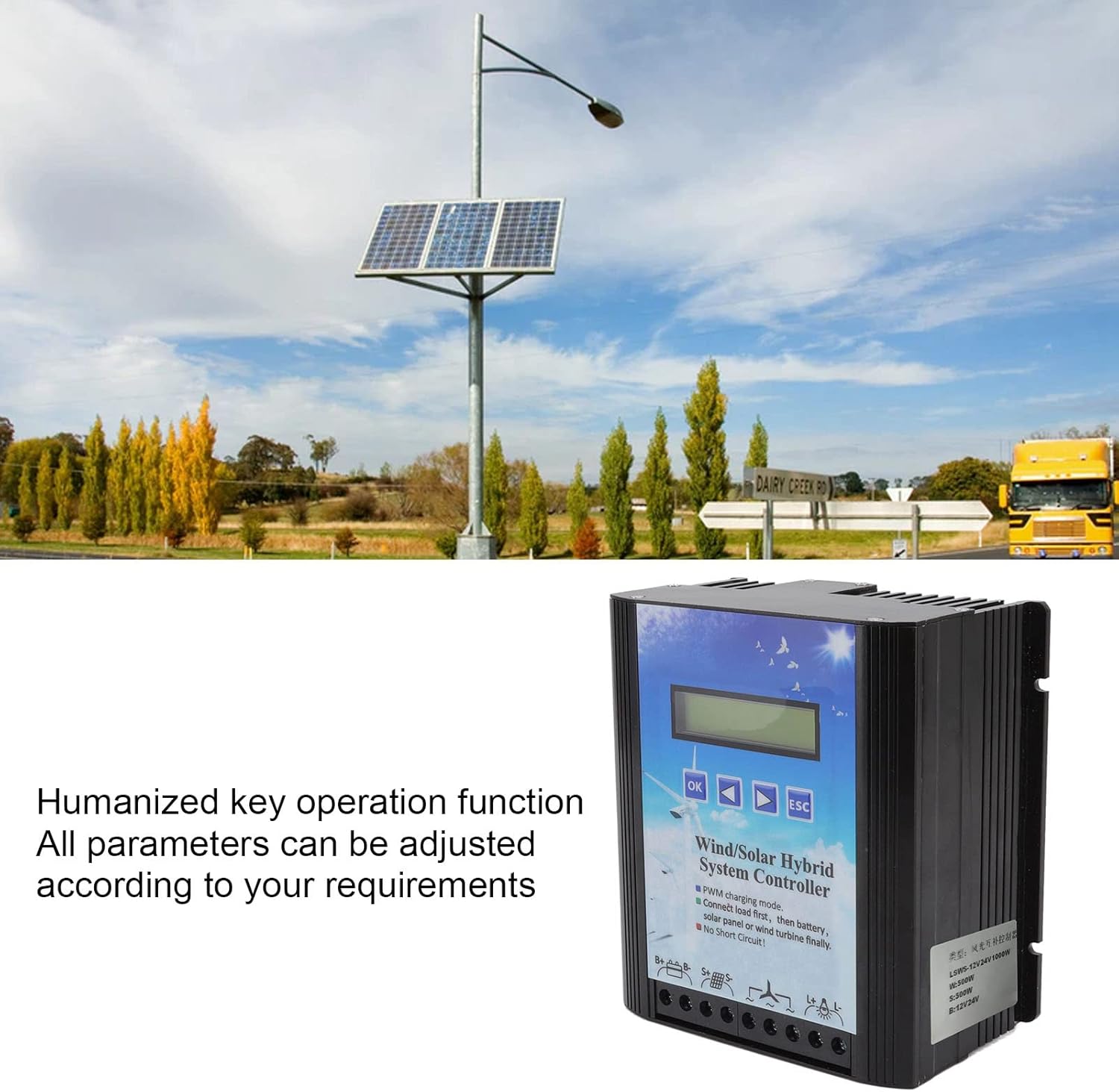 Wind Solar Hybrid Controller 12V 24V PWM Charging LCD Display Universal for Off Grid Generation Systems Aluminum Alloy Blue 148x162x85mm