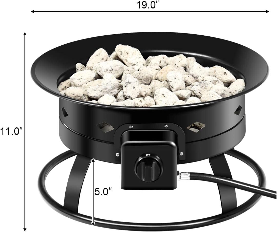 COSTWAY Outdoor Portable Propane Gas Fire Pit, 58,000 BTU Portable Fire Pit with Cover, Carry Strap & Lava Rocks, 19