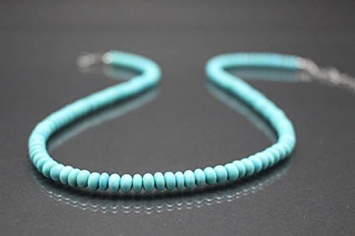 genuine arizona turquoise necklace natural birthstone march gift present birthday gemstone collier stainless steel beads bride 6mm 43 cm
