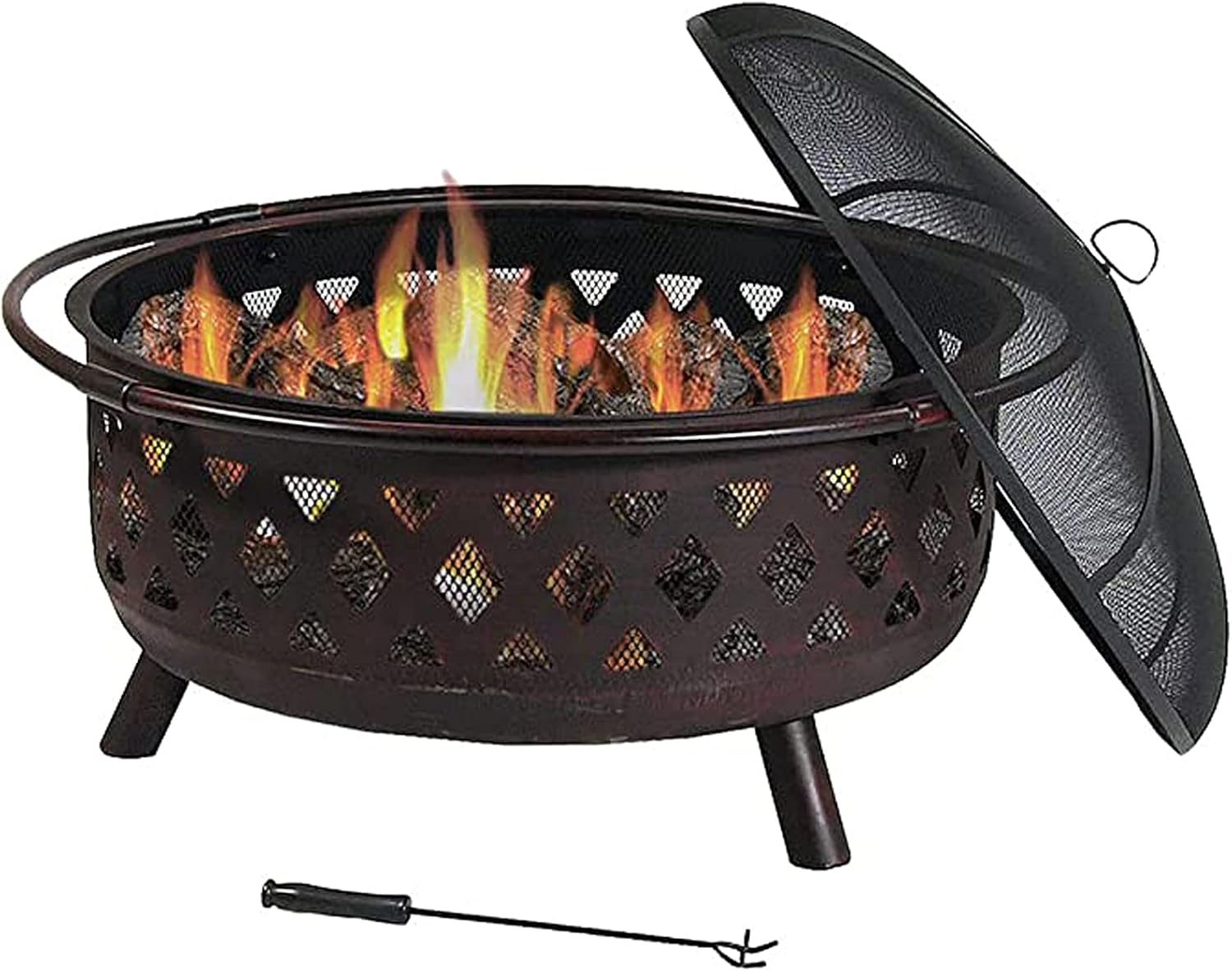 Outdoor Fire Pit, 36 Inch Large Bonfire Wood Burning Patio & Backyard Firepit for Outside with Spar